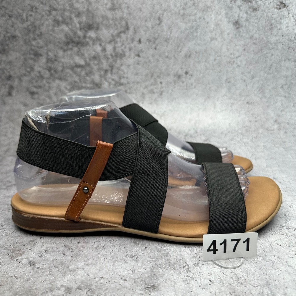 Kensie Brianna Sandals Womens 7.5 Black Tan Elastic Cross Strap Flat KS191450